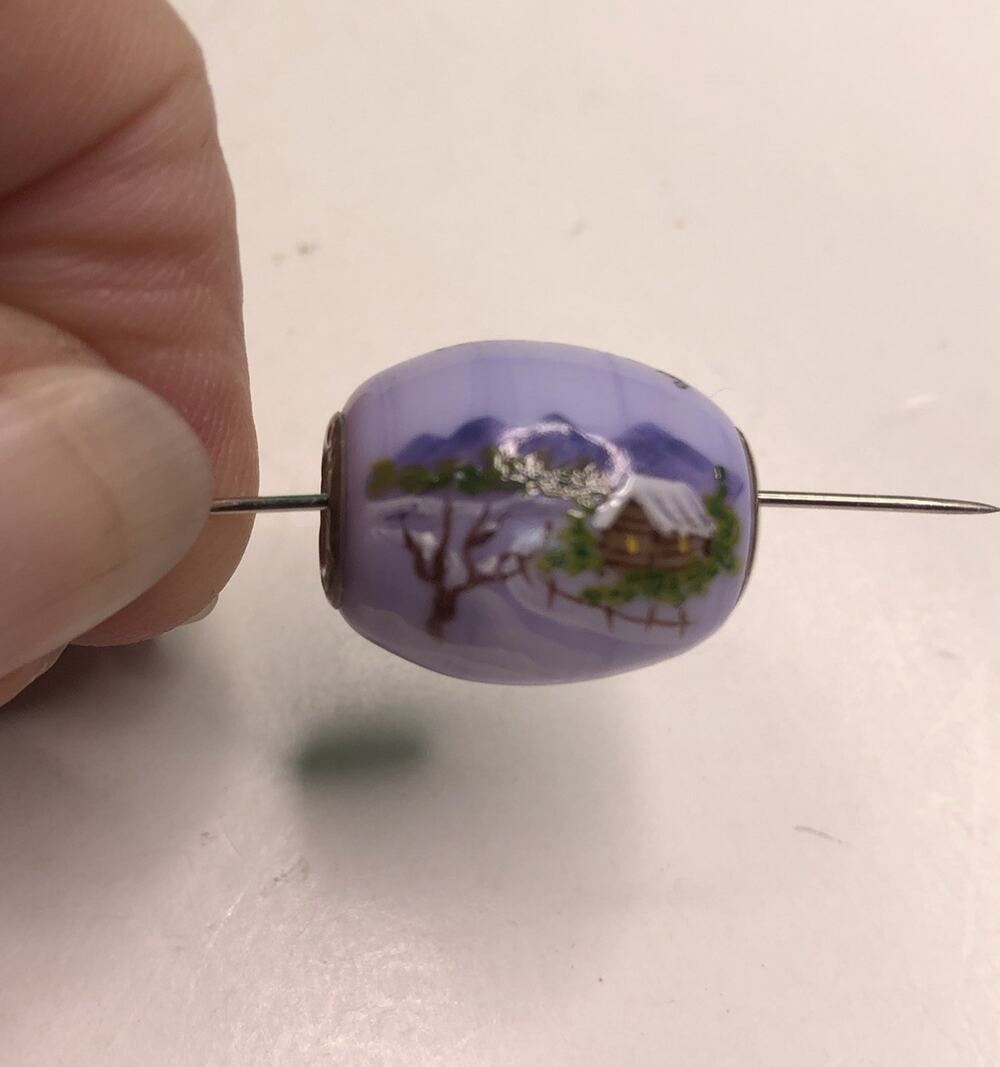 Fenton Art Glass Bead Sterling Lined Handpainted West Virginia 150th Exclusive